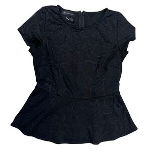 INC International Concepts Black Textured Peplum Blouse Sz Medium Office‎ Casual